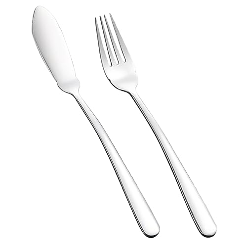 Ciieeo Juego De Cubiertos Para Pescado De Acero Inoxidable, Juego De Tenedor y Cuchillo Para Carne, Acabado Mate Pulido, Apto Para Hogar y Restaurante, Paquete De 2 Piezas