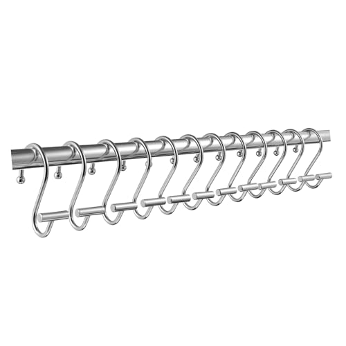 Mipcase 12Pcs Rustproof S Hooks for Shower Curtain Multi Purpose Shaped Shower Curtain Rings for Bathroom and Kitchen Durable Heavy Duty Design Slip Secure Hanging