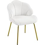 Yaheetech Velvet Armchair, Accent Tub Chair with Metal Legs, Cute Vanity Chair with Shell Shaped Backrest for Living Room/Bedroom/Dressing Table/Office, White