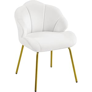 Yaheetech Fauteuil Loungestoel in schelpvorm, moderne gestoffeerde stoel met metalen poten, polyester, voor woonkamer/kaptafel/slaapkamer, wit