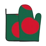 QWVBN Flagge von Bangladesch Küche Backset (hitzebeständige Handschuhe + Untersetzer), leicht zu reinigen, ideal zum Backen und Kochen
