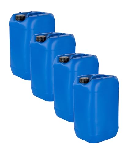 kanister-vertrieb 4 Stück 25 L Kanister Wasserkanister Kunststoffkanister blau BPA-frei DIN61+ Etiketten