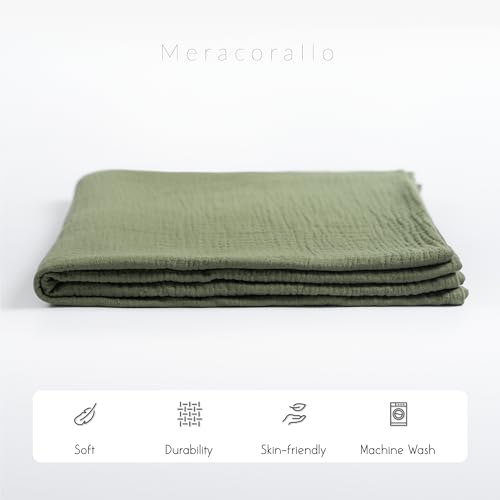 Image of Meracorallo Muslin Swaddle Blanket, 100% Cotton Receiving Blanket Soft and Breathable Swaddle Wrap for Baby Boys and Girls, Olive Green