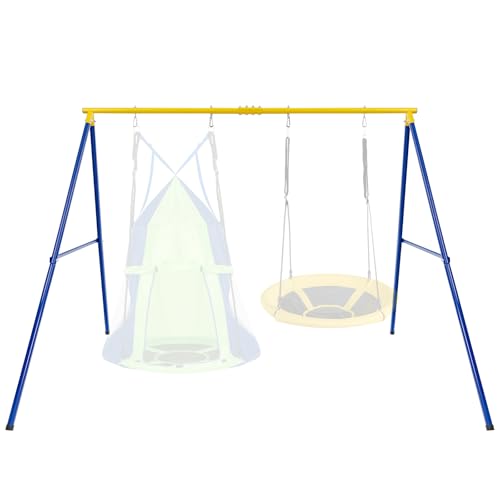 GLACER Metal Swing Sets for Backyard, 550 lbs Frame Swing Stand with Heavy Duty Steel & 4 Ground Stakes & 4 Carabiners, 2 Seat Swings Frame for Indoor Outdoor, Fits for Most Swings