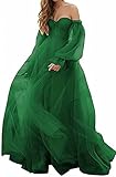 Women's Off The Shoulder Ball Gown Puffy Sleeve Prom Dresses Tulle Princess Prom Gowns Elegant Floor Length Green UK8