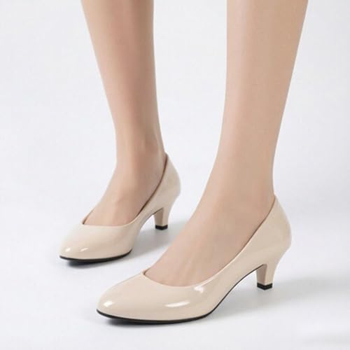 Image of WUIWUIYU Womens Office Kitten Heels Pumps Slip On Evening Dress Work Cute Sexy Pump Shoes