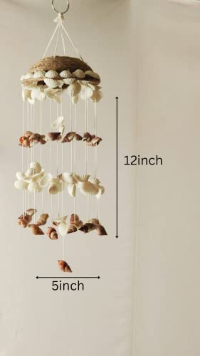Image of Sea Shell Decorative Wind Chime for Home, Garden, Balcony Decor | Mini Door Hanger | Soothing Rain Sound & Very Lucky According to Vastu | Attracts Good Luck 15 Inch (White)