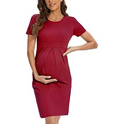 AONESX Maternity Dresses, Wine Red M Cover