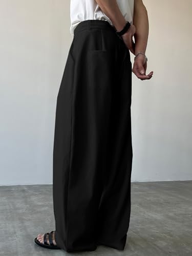 Floerns Men's Wide Leg Baggy Dress Pants Loose Pleated Casual Trousers with Pocket2