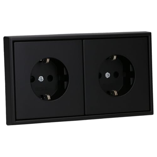 JUNG Serie LS Komplett-Set Graphitschwarz Matt: 2x LS1520KISWM SCHUKO Steckdose mit Berührungsschutz + LS982SWM Rahmen 2fach