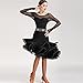 AUHOAZ Women's Latin Salsa Dance Dress with Belt Mesh Cha-Cha Dance Costumes Mesh Sleeves Ballroom Performance Dancewear,Black,M