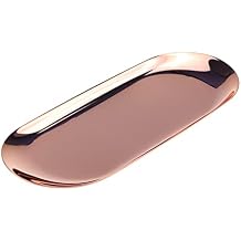 Dnyta Stainless Steel Decorative Tray, Decor Jewelry Dish, Rose Gold Bathroom Decor Makeup Serving Trays for Dresser, 9 x 3.7in Cosmetics Home Decor for Keys Watch Wallet Trinket Oval, Rose Gold