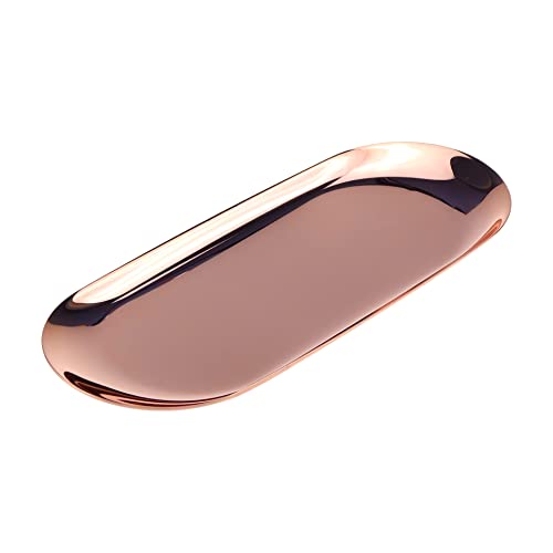 Dnyta Stainless Steel Decorative Tray, Decor Jewelry Dish, Rose Gold Bathroom Decor Makeup Serving Trays for Dresser, 9 x 3.7in Cosmetics Home Decor for Keys Watch Wallet Trinket (Oval, Rose Gold)
