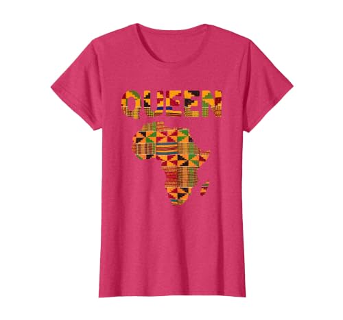 Cool African Queen Art Kente Cloth Africa Ghana Kids Women T-Shirt, Women, Red Heather, Large
