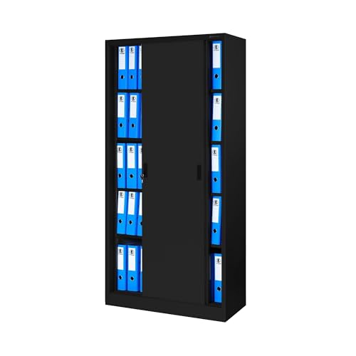 Jan Nowak Aktenschrank Büroschrank mit Schiebetüren Metall 4 Fachböden Pulverbeschichtung Abschließbar 185 cm x 90 cm x 40 cm (Schwarz) Jan Nowak Aktenschrank Büroschrank mit Schiebetüren Metall 4 Fachböden Pulverbeschichtung Abschließbar 185 cm x 90 cm x 40 cm (Schwarz)