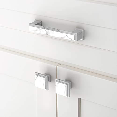 9Build 1 Pack 1.2 Inch Cabinet Knobs White Marble Kitchen Cabinet Knobs Zinc Alloy Drawer Knobs Kitchen Knobs For Cabinets Square Cabinet Knobs Furniture Knobs #TOP4