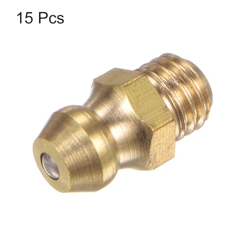 Image of HARFINGTON 15pcs Brass Straight Grease Fitting 1 /4 inch-28 SAE Thread Hydraulic Grease Nipple Accessories for Car