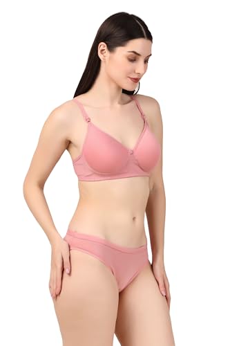 Image of ESAKI Women's Cotton Lace Lingerie Set | Padded Wire-Free Comfort Bra & Panty Combo | Everyday Essentials in Nude