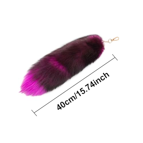Image of 15.75 Inch Long Fluffy Faux Fur Tail Keychain, Fake Animal Tails for Handbags Backpacks Charm Tassel Ornaments (Rose Red)