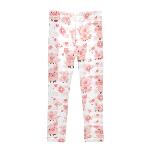 Girls Leggings Pig Pink Plaid Flowers Kids Length Leggings Pants Athletic Yoga Pants Toddler Tights Trousers 4T2