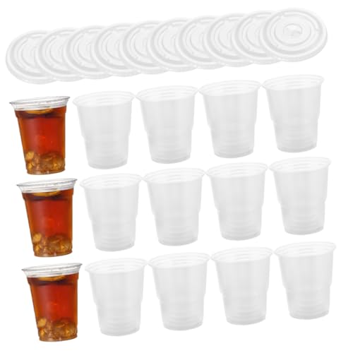 Beavorty 50 Sets Disposable Drink Cup Iced Coffee Cups with Lids Smoothie Cup Dessert Cups Clear Coffee Mug Coffee Mugs with Lids Cool Coffee Cup Coffee Glasses Drinks Decorate Pp re-usable