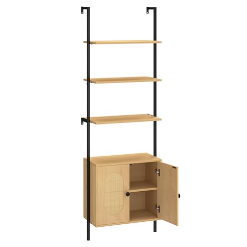 GOPLUS Bibliotheque avec 4 Niveaux d’Étagères Ouvertes en Bois, Etagere Murale de Rangement Suspendue avec Cadre Métallique et Armoire 2 Niveaux, Style...