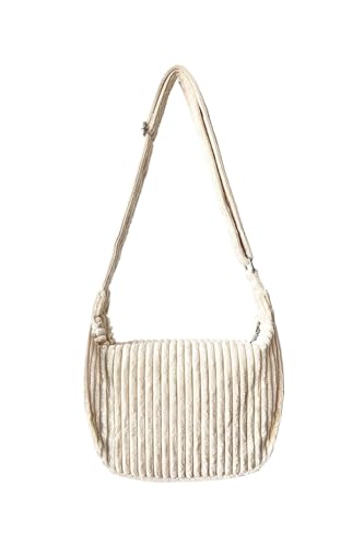 Ulisty Damen Klein Cord Hobo Tasche Breiter Gurt Umhängetasche Schultertasche Lässig Messenger Schulranzen Handtasche Tägliche Tasche beige