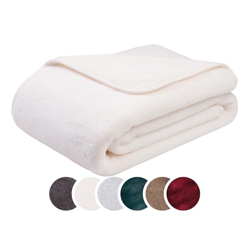 liebling Kuscheldecke Merino-Touch, Wohndecke Ultra flauschig als Sofaüberwurf oder Wendedecke, waschbar, 220 x 240 cm, wollweiß