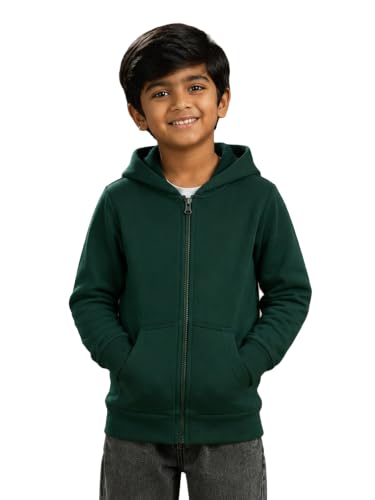 Image of Unisex Kids Solid Full Sleeve Zip Front Open Hooded Sweatshirt