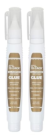 Hi-Tack Glue Pen 18.6ml – 2 pack Strong, Fast-Hold Adhesive for Crafting,DIY Dries Clear Flexible Ideal on Fabric, Paper, Wood, Metal, Glass,Non-Toxic, Heat-Resistant, Handwash Safe – SEWBOX