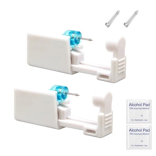 SIEISIEIX Nose Piercing kit, 2 Pack Disposable Sterile Nose Piercing Kit Tool with 2 Nose Studs, Safety Portable Self Nose Piercing Gun Set