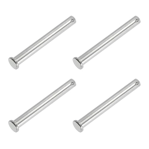 PATIKIL 10 x 90 mm Einzel-Loch-Clevis-Stifte, 4 Stück 304 Edelstahl Flachkopf-Stift für Hitch Pin Lock Link Scharnier-Systeme, Silber