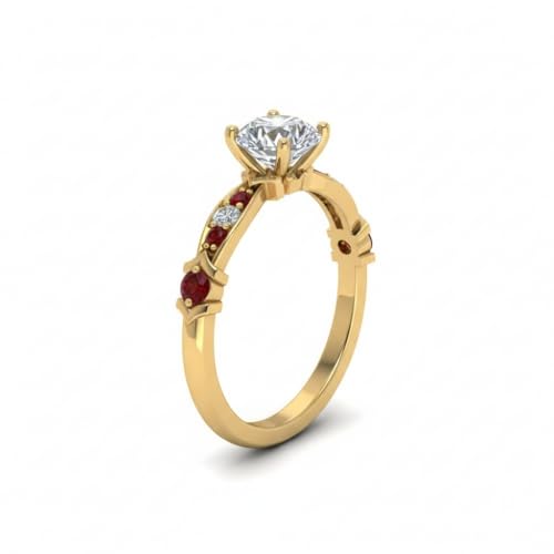 Image of Choose Your Gemstone Petite Pave Diamond CZ Engagement Ring Yellow Gold Plated Round Shape Petite Engagement Rings Minimal Modern Design Birthday Gift Wedding Gift US Size 4 to 12