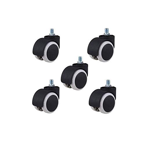 Image of Twin Castor Wheels Threaded Set of 5 pcs for revolving Chairs and Other revolving Products. 100% Nylon ABS Material Assurance