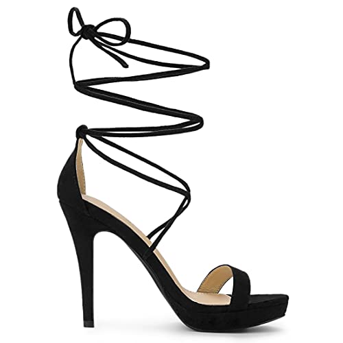 Allegra K Women's Platform Stiletto Heels Black Lace Up Sandals - 8.5 M Us #TOP6