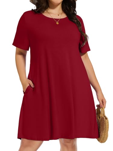 Image of elescat Plus Size Summer Dresses for Women Casual Short Sleeve Pockets Loose Oversized T Shirt Sundress 2026