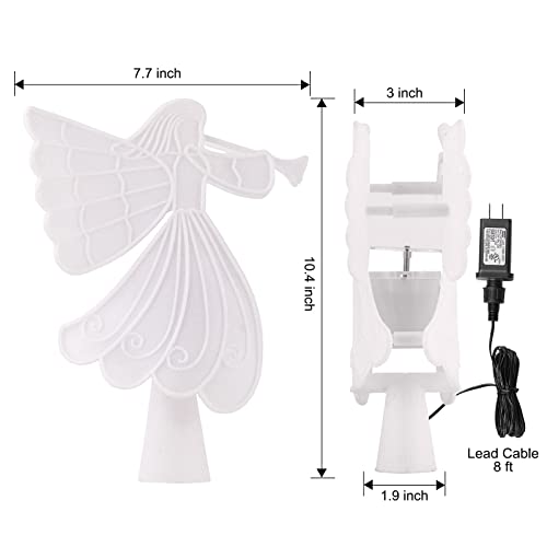 Christmas Angel Tree Topper With Built-In Led Snowflake Projector Lights Hollowed Pentagram Tree Top With White Spangles Plated Plug In For Indoor Outdoor Christmas Decorations, White #TOP3