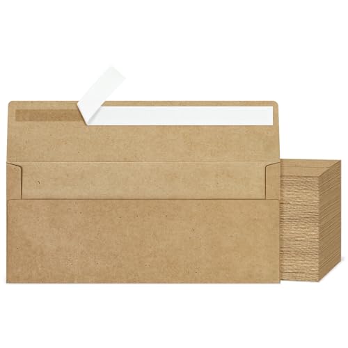 Image of 200 Pcs #10 Brown Kraft Envelopes Letter Size Self Seal, Business Envelope
