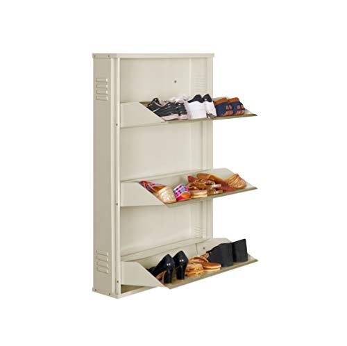Image of DELITE KOM 24 Inch Wide, 3 Shelf Metal Shoe Rack Wall Mounted for Home with Central Lock Holds Upto 9 Shoes or 15 Slippers Pair | 1 Year Warranty | (41 x 24 x 5 Inch, Full Ivory) | DIY | Space Saving