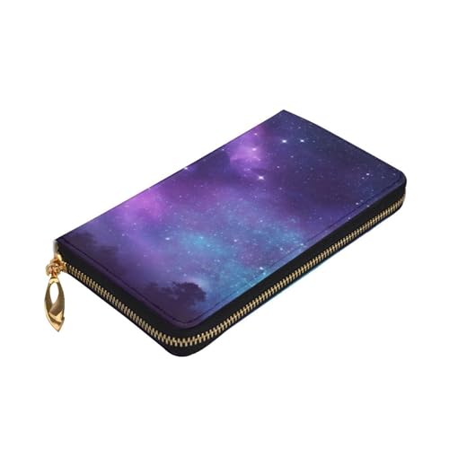 Purple Starry Sky Wallet for Men Women Long Purse Leather Clutch Large Business Handbag Travel Phone Holder Credit Card Holder Money Case with Zipper Leather Wallets Gift3