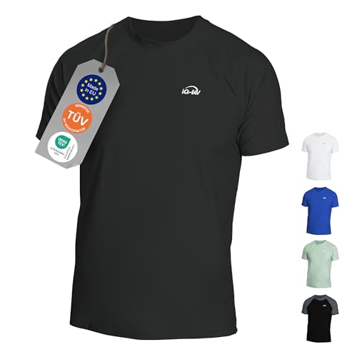 iQ-UV Shirt für Herren mit UPF 50+ Schutz Schwarz XL - Loose Fit Kurzarm Schwimmshirt für Herren mit UV-Schutz - Schnelltrocknendes Surf- & Badeshirt UV für Männer - TÜV & Oeko-TEX 100 geprüft