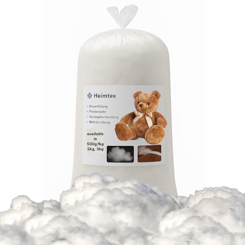 HEIMTEX Füllwatte 3kg - 100% Polyesterfasern Füllmaterial - Flauschige Füllwatte waschbare aus Baumwolle, Perfekt für Kissenfüllung, Kuscheltier füllung, Spielzeugfüllung, & DIY Projekte (3 kg)