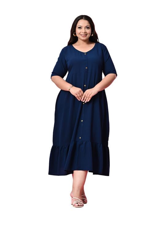 Image of PrettyPlus by Desinoor.com Women's Plus Size Kurta | Ethnic Kurta for Women | Office & Festive Traditional Kurta Firozi