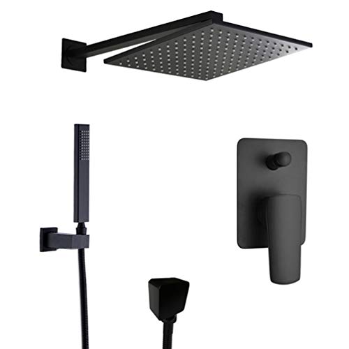 Mitigeur douche noir mat mural avec grand pommeau carré et spray manuel