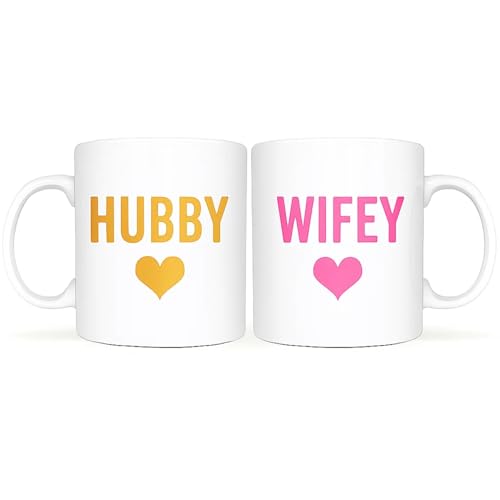 Trendi World’s Best Mom Dad Coffee Mug & Hubby Wifey Cup Set – Cute Ceramic Couple & Parent Gift for Birthday, Anniversary, Mother’s Day, Father’s Day & Valentine’s (Hubby/Wifey)