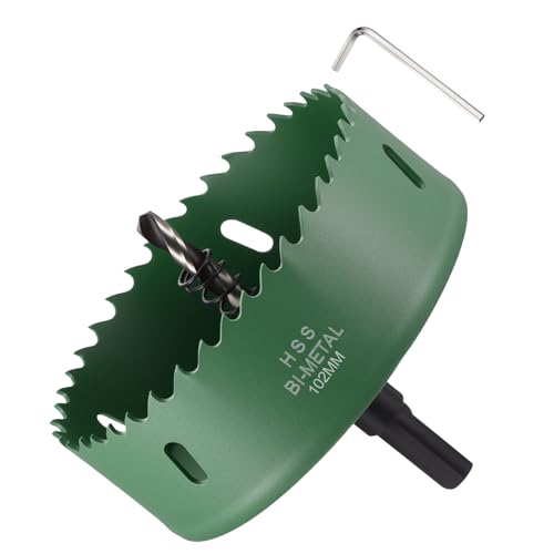 METALLIXITY Bi-Metal Hole Saw 4", M42 HSS Circular Head 102mm Hole Cutter with Center Drill Bit - for Thick Stainless Steel Hard Steel Sheet, Green