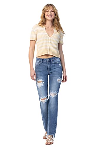 Judy Blue Women's Mid Rise Destroyed Straight Fit Jeans