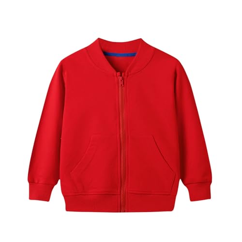 Red Full Zip Hooded Sweatshirt for Boys Girls Fashion Solid Color Lightweight Blouses Soft Winter Fall School Outfit