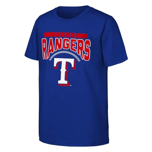 MLB Kids Youth 8-20 Official Team Color Shut Out Arch Logo T-Shirt (US, Numeric, 18, 20, Regular, Texas Rangers - Blue)