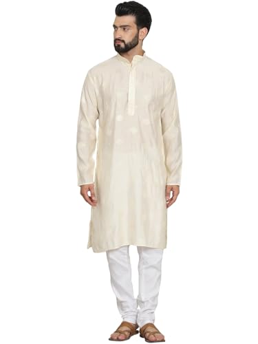 Image of SOJANYA (Since 1958 Men's Cotton Silk Sequinned Embroidered Kurta with White Pyjama